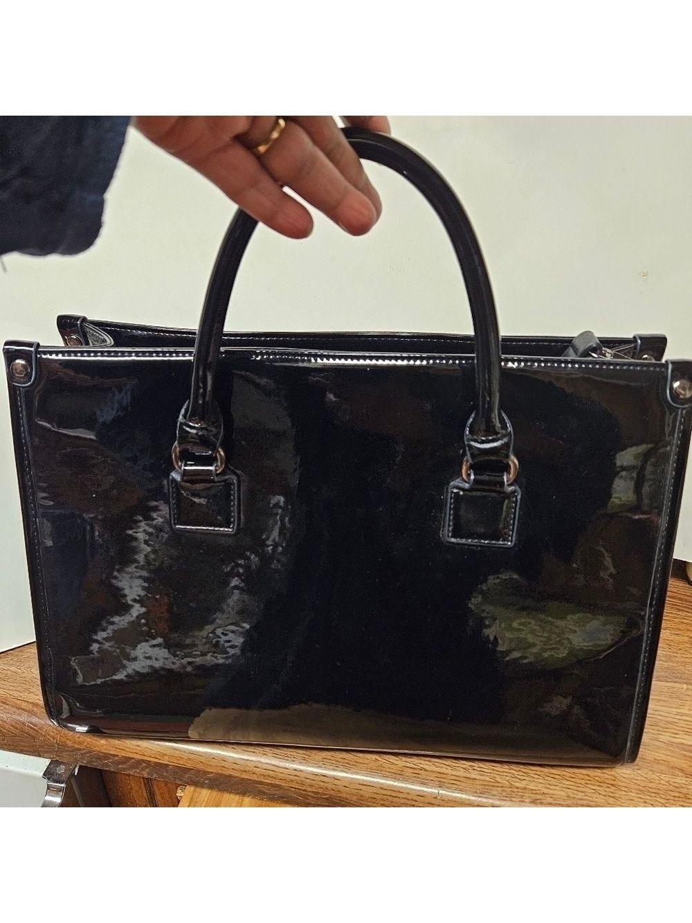 Vintage Jeanne Lottie Black Patent Structured Satchel Bag